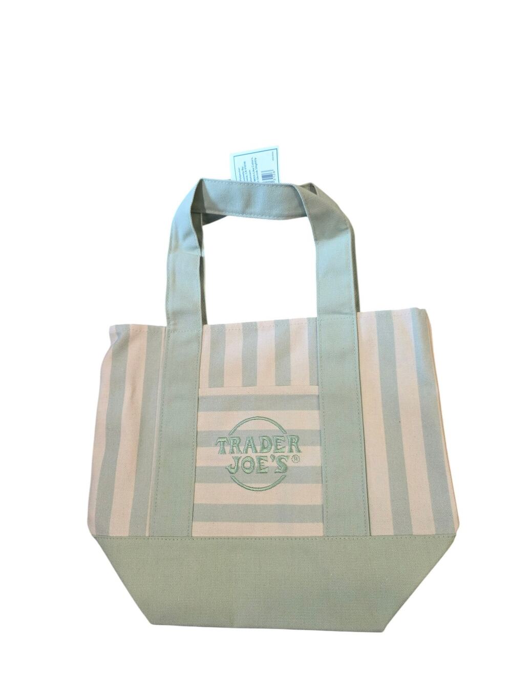 Trader Joe’s Mini Striped Canvas Tote Bag Green NEW Reusable Sustainable